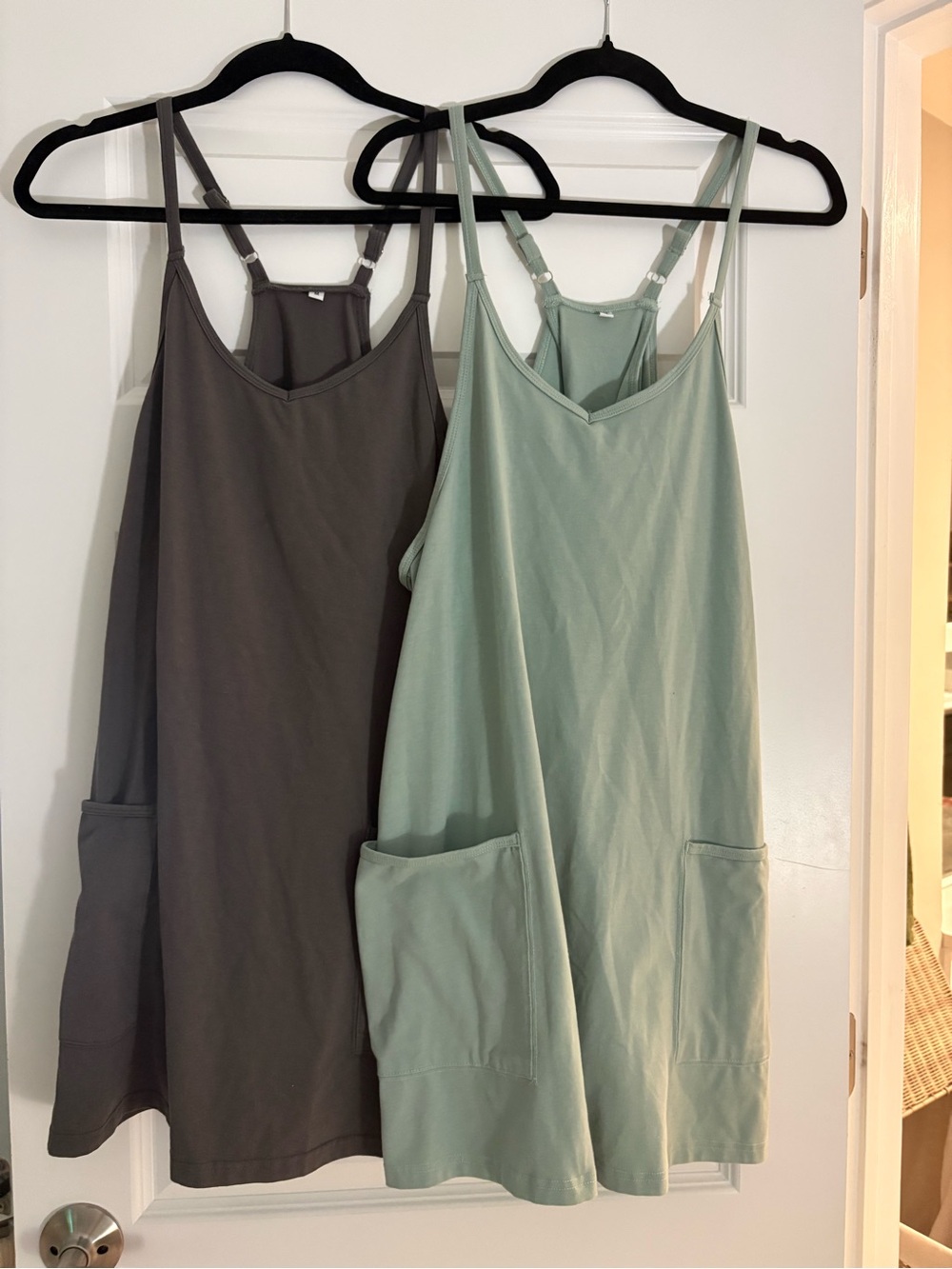 V Neck Racerback 2-in-1 Pocket Flare Mini Dress
